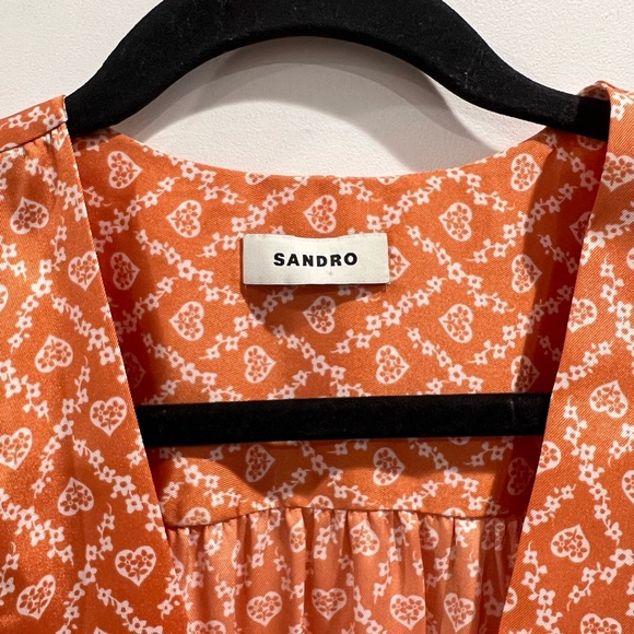 NWT Sandro orange print Enrika satin wrap dress - Picture 5 of 8